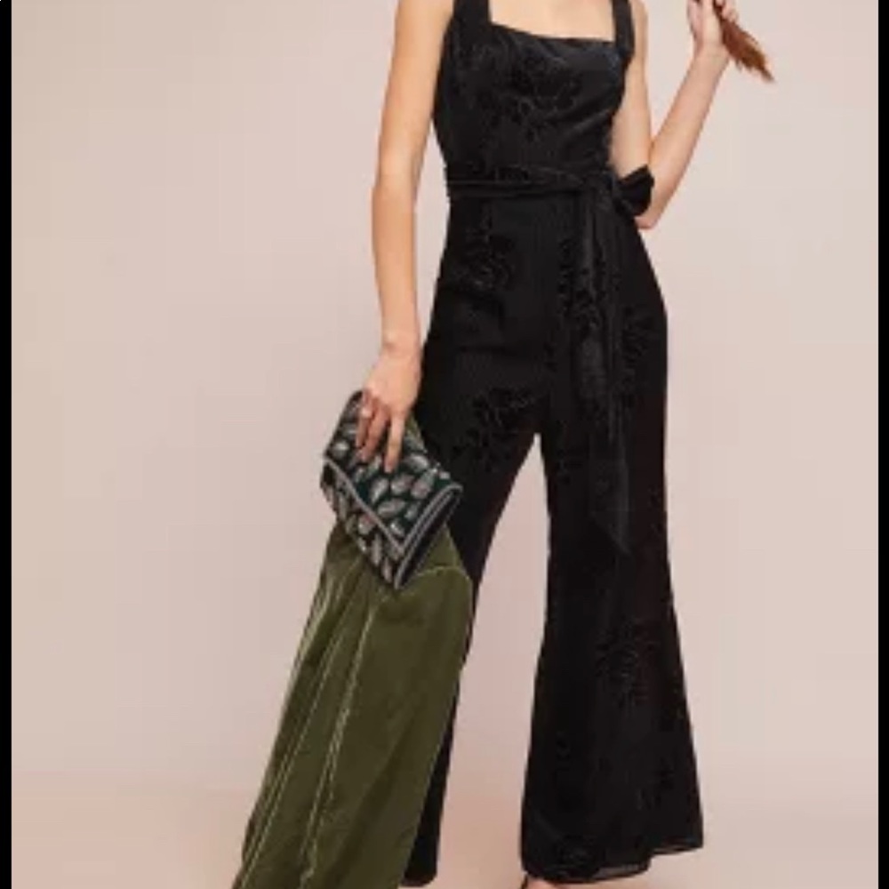 Noir Velvet Burnout Jumpsuit from Anthropologie; Size 00P